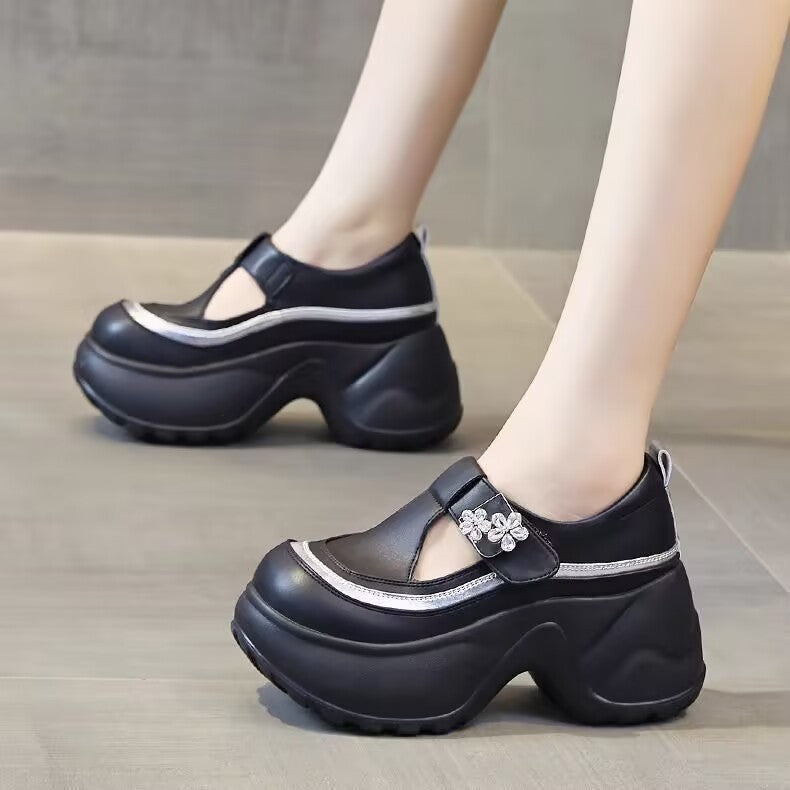 Damen Schnürschuhe Chunky Blüten Applikationen