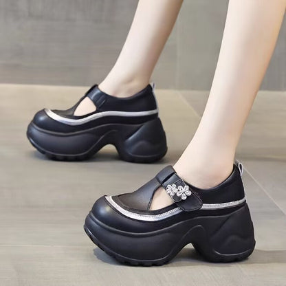 Damen Schnürschuhe Chunky Blüten Applikationen
