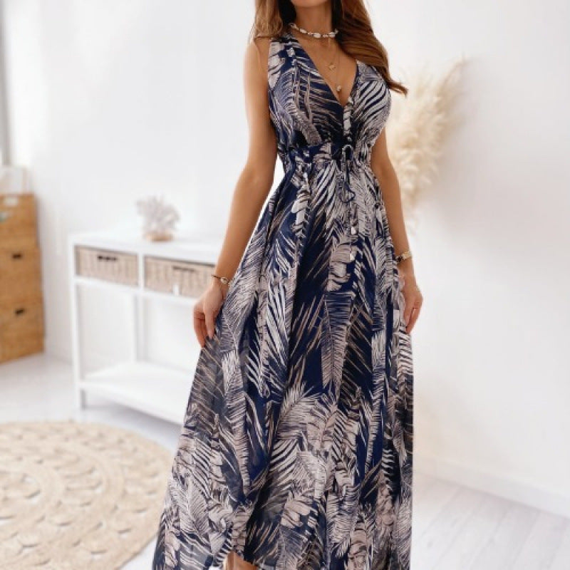 Damen Maxi-Kleid Sommer Tropical Lang Ärmelig