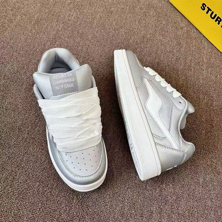Damen Sneaker Glänzend Bequem Schnürsenkel