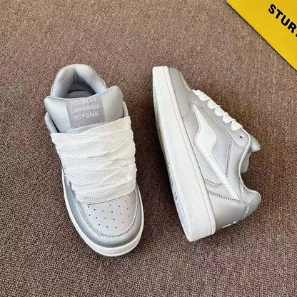 Damen Sneaker Glänzend Bequem Schnürsenkel