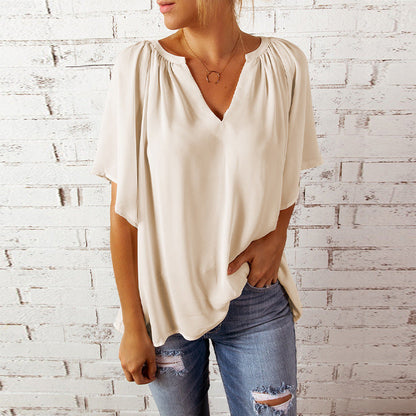 Damen Bluse Fließend Elastisch Ballonärmel