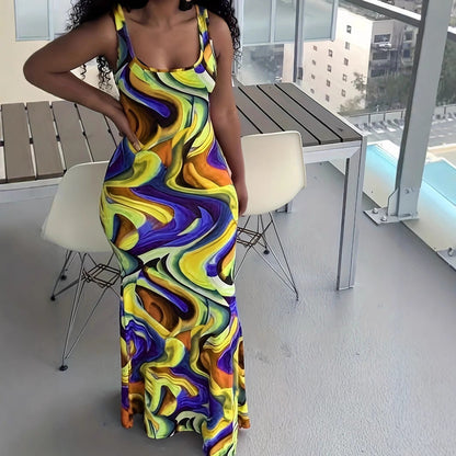 Damen Maxikleid Farbverlauf Elegant Lang