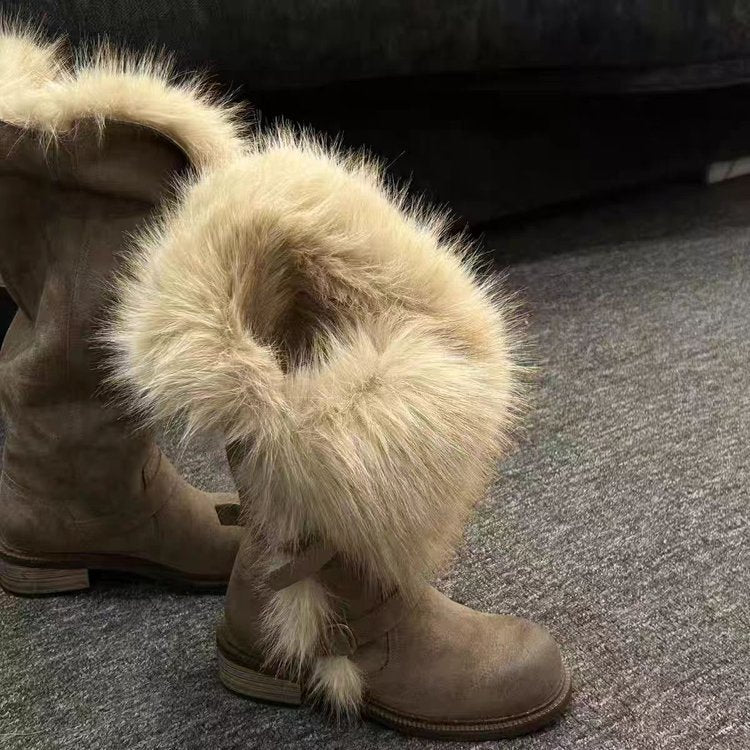 Damen Winterstiefel Kunstfell Warm Bequem