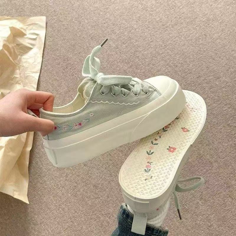 Damen Sneaker Plateau Atmungsaktives Mesh Blumenapplikation