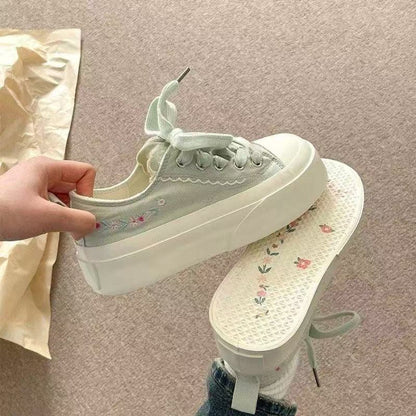 Damen Sneaker Plateau Atmungsaktives Mesh Blumenapplikation