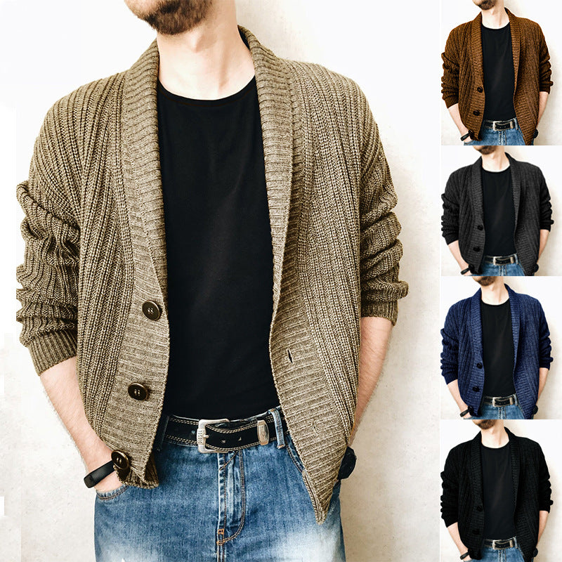 Herren Strickjacke Modern Schalkragen Knöpfe Schwarz - Norvielle
