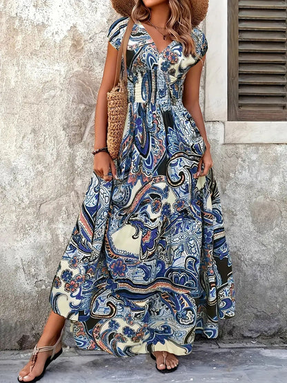 Damen Maxikleid Blumenmuster Baumwolle Schmeichelnder Schnitt