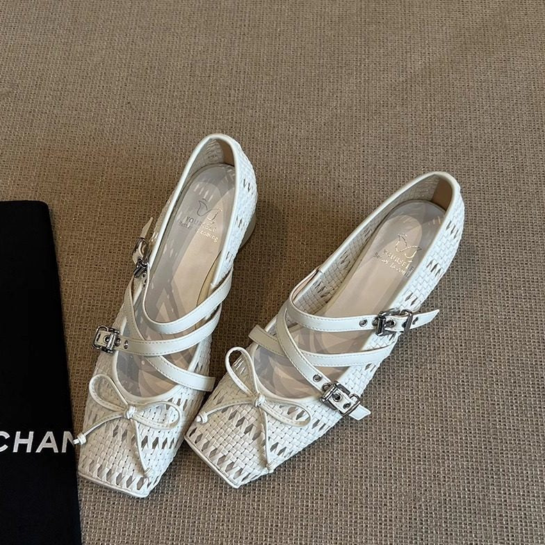 Damen Slingback Schuhe Geflochtenes Leder