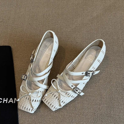 Damen Slingback Schuhe Geflochtenes Leder
