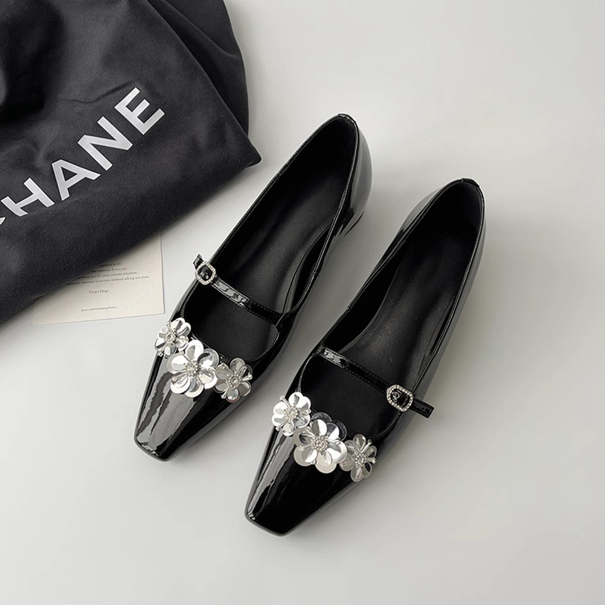 Damen Ballerinas Blumenmuster Glänzend - Norvielle