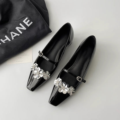 Damen Ballerinas Blumenmuster Glänzend - Norvielle