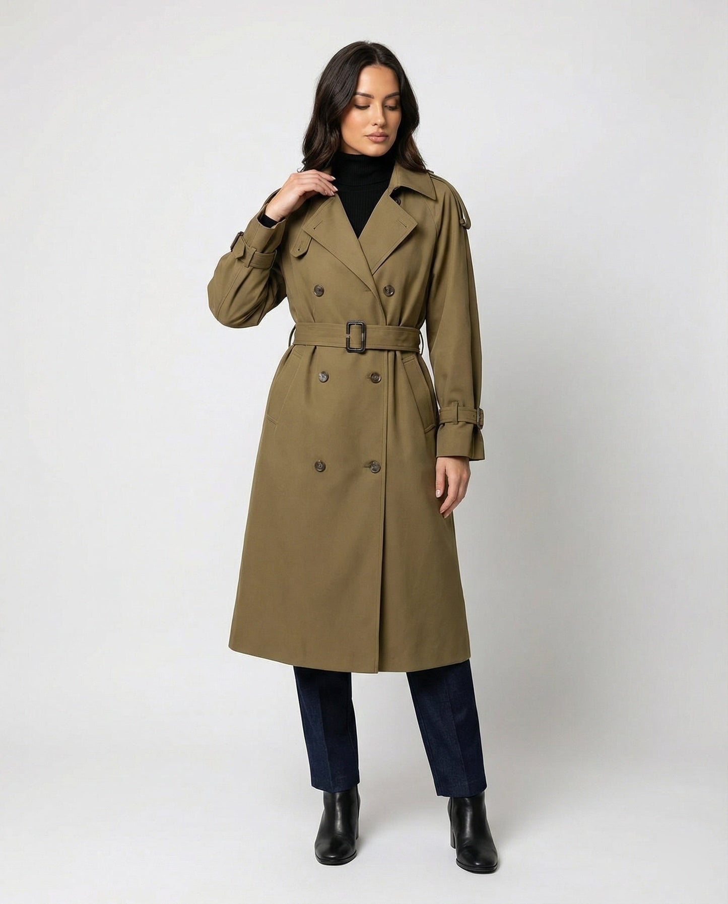 Damen Trenchcoat Doppelreihig Tailliert Modern - Norvielle