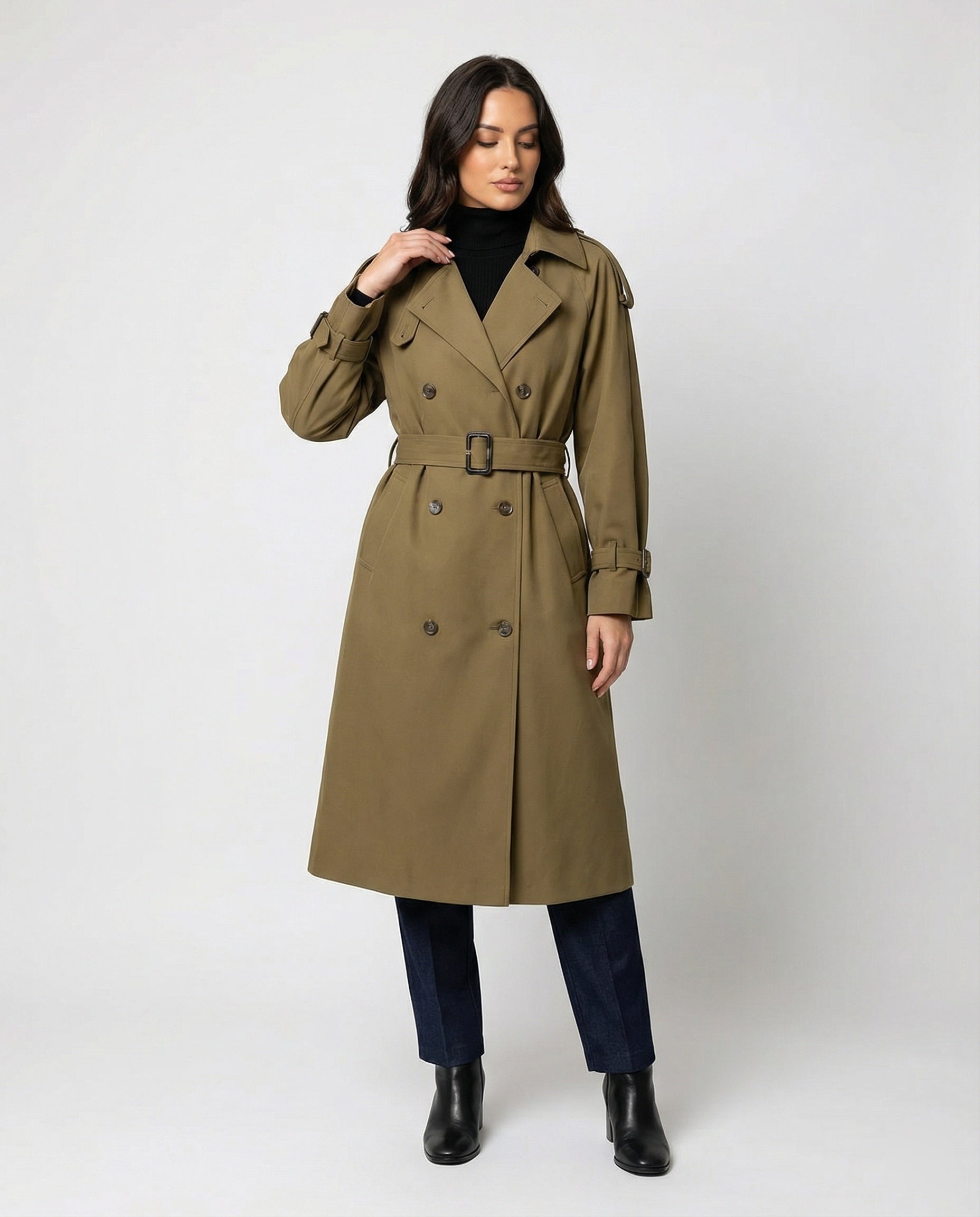 Damen Trenchcoat Doppelreihig Tailliert Modern - Norvielle