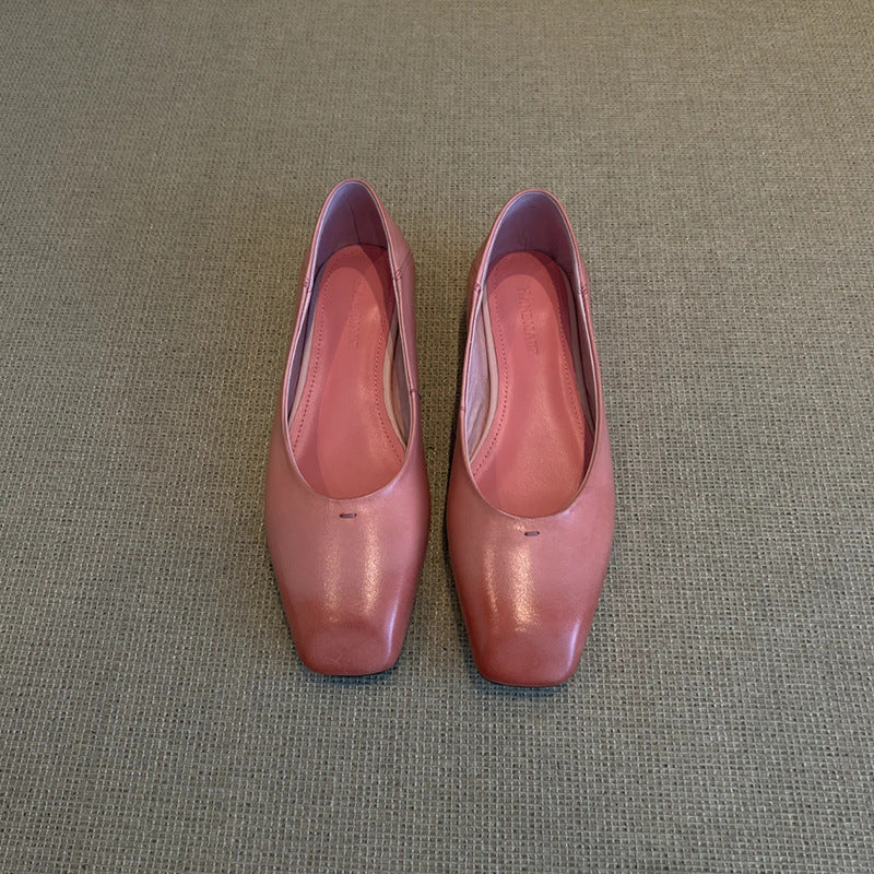 Damen Flachschuhe Lederschuhe Quadratische Zehenpartie