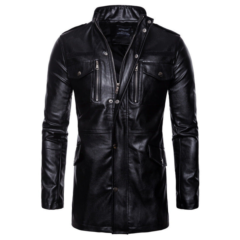 Herren Lederjacke Lang Mit Taschen