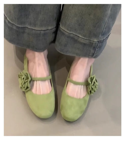 Damen Ballerinas Bequem Blumenriemen