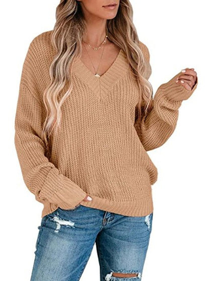 Damen Pullover Feinstrick V-Ausschnitt Elegantes Design
