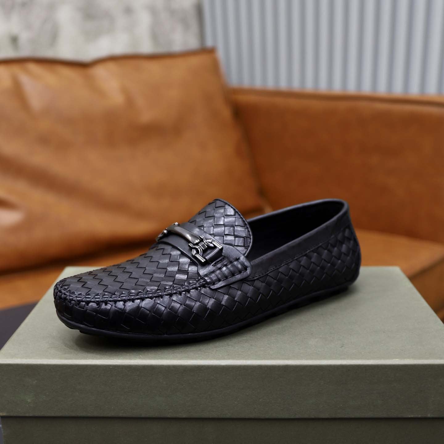 Damen Leder Mokassins Geflochten Sommer