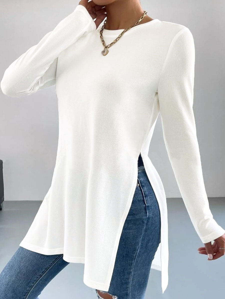 Damen Langarmtunika Elegant Mit Seitenschlitzen Modern