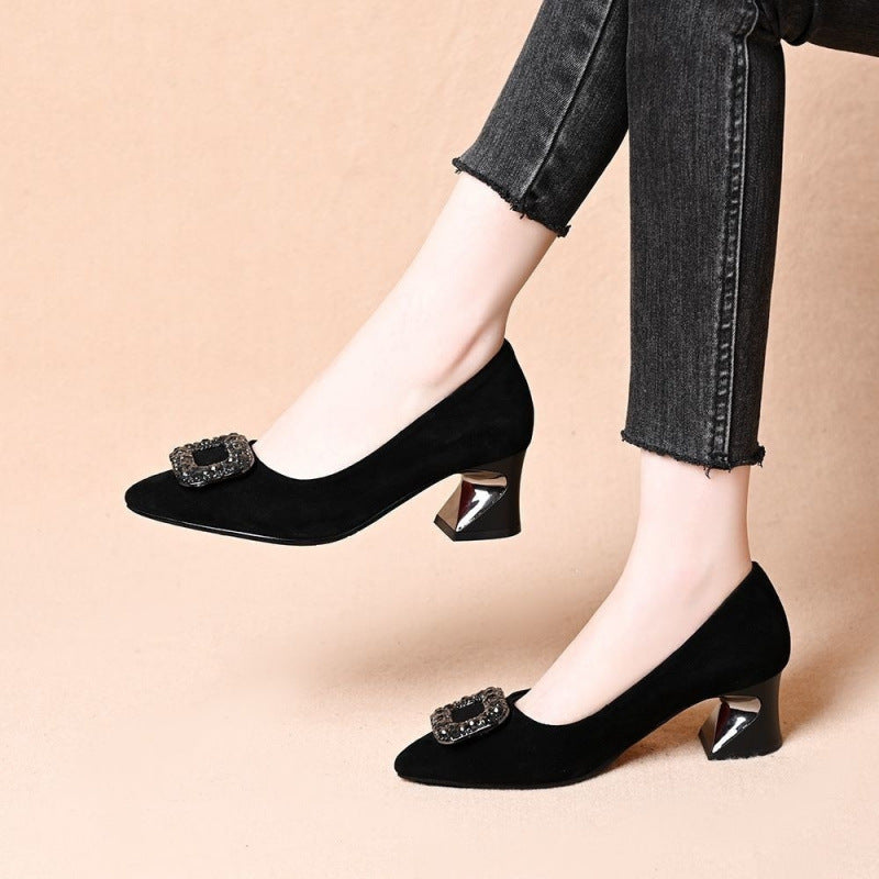 Damen Hochhackige Pumps Glitzer Elegantes Leder Schwarz - Norvielle