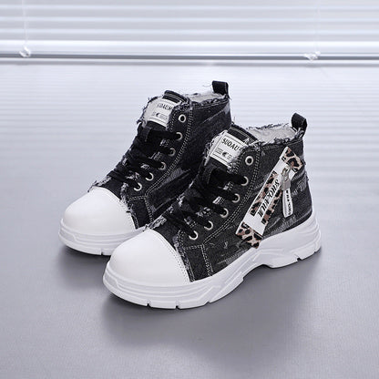 Damen High- Sneaker Stabile Sohle Denim Optik