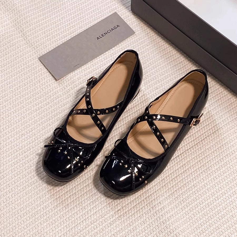 Damen Ballerinas Riemchen Glitzerstein Schuhe