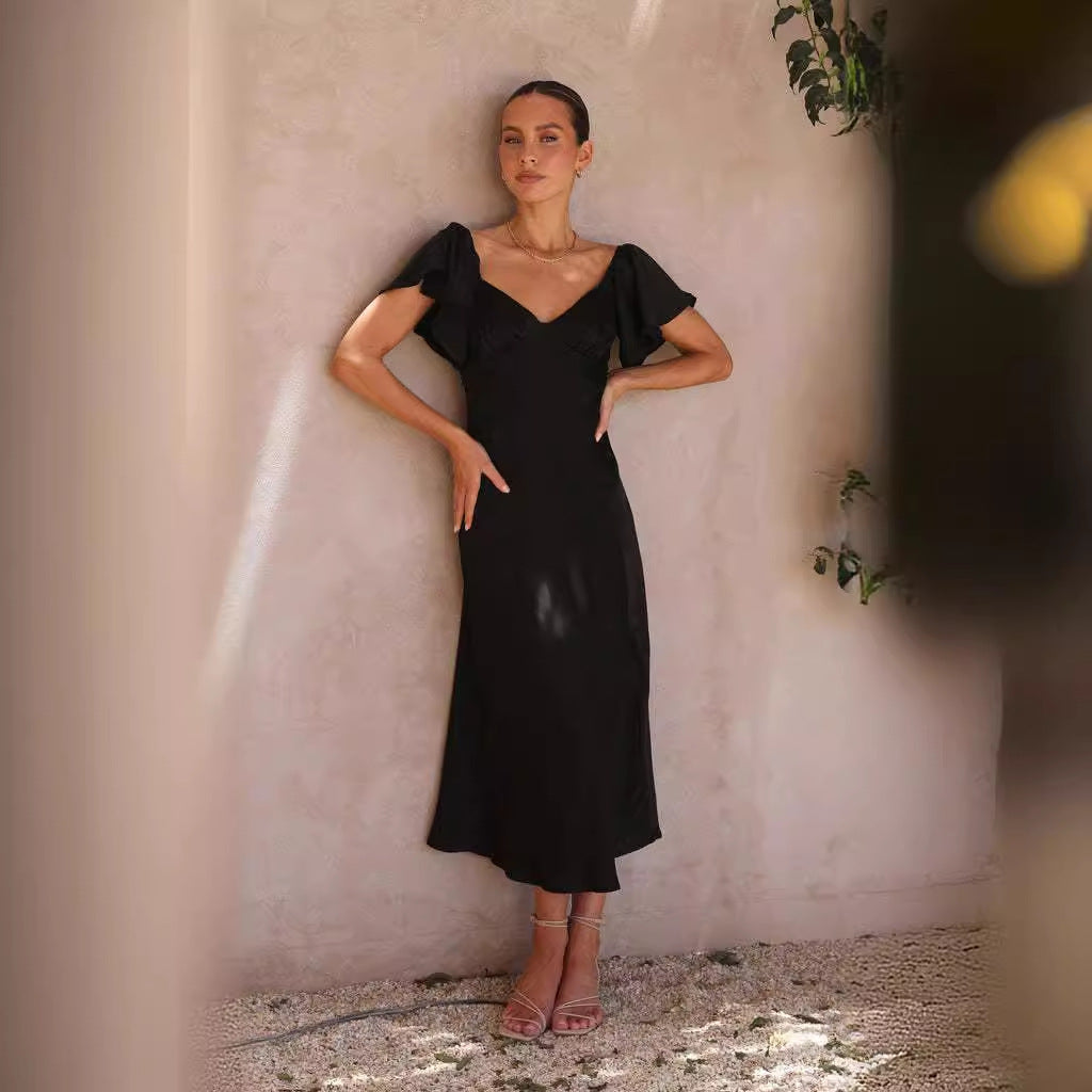 Damen Maxikleid mit Rüschendetails und Schlitz für den Sommer - Norvielle