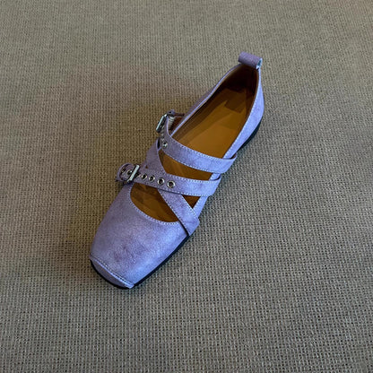Damen Ballerinas Weich Bequem Mit Riemenverschluss