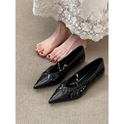 Damen Ballerinas Spitze Ketten Dekoration Schwarz - Norvielle