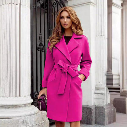 Damen Trenchcoat Lang mit Gürtel und Taschen