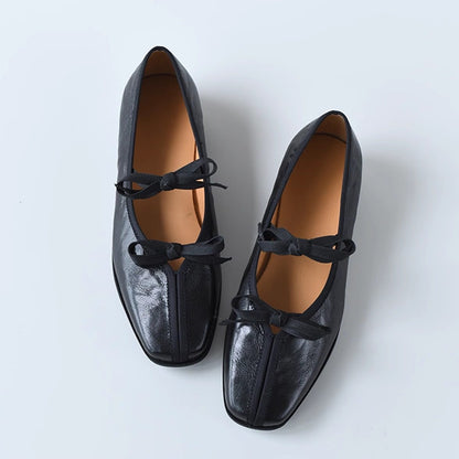 Damen Ballerinas Leder Elegante Schleife