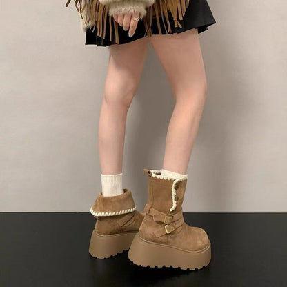 Damen Plateau-Stiefeletten mit Schnallen Schwarz - Norvielle