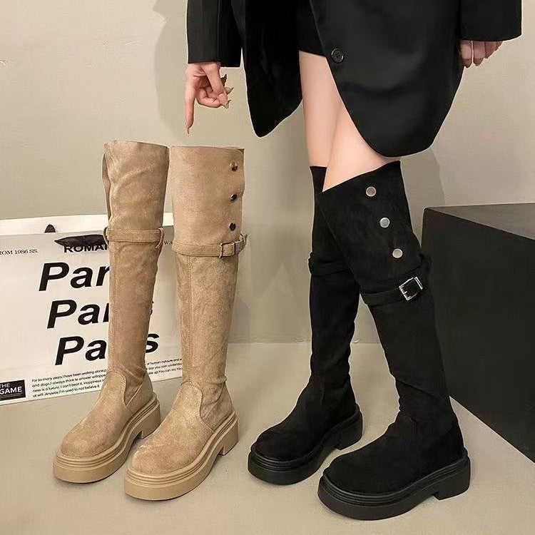 Damen Overknee-Stiefel Mit Riemen Bequem Schwarz - Norvielle