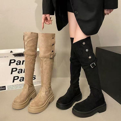 Damen Overknee-Stiefel Mit Riemen Bequem Schwarz - Norvielle