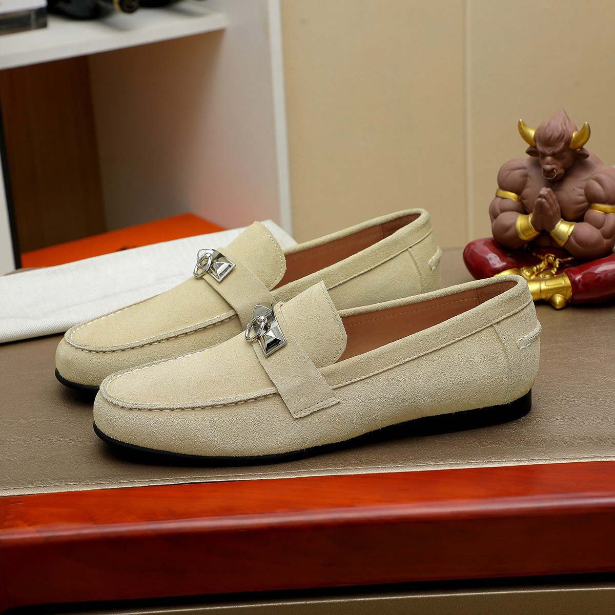 Damen Mokassin Schuhe Wildleder Elegant Braun