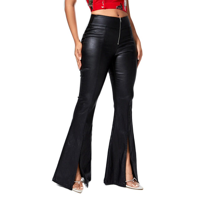 Damen Lederhose Mit Schlitzen Schwarz - Norvielle