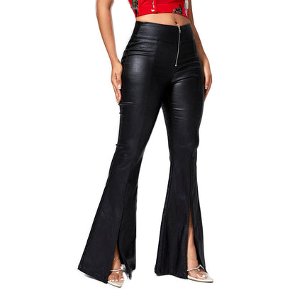 Damen Lederhose Mit Schlitzen Schwarz - Norvielle