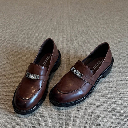 Damen Loafers Bequem Schnallen Detail