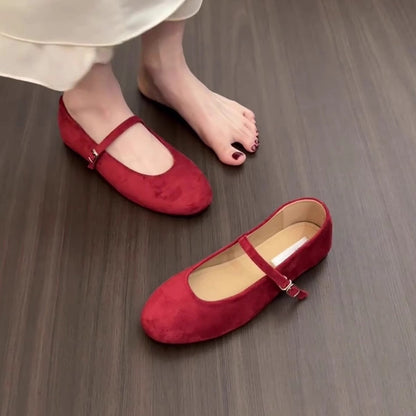Damen Ballerinas Wildleder Elegant Schnalle