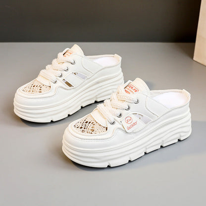 Damen Slipper Chunky Atmungsaktives Material Schnürsenkel