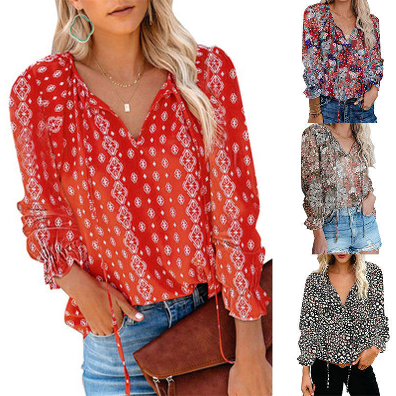 Damen Bluse mit Tierdruck Ärmel und Fransen Modern - Norvielle
