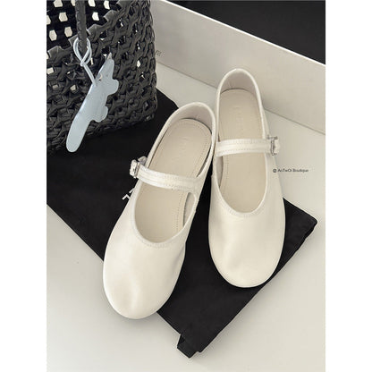 Damen Ballerinas Weiches Leder Verstellbarer Riemen