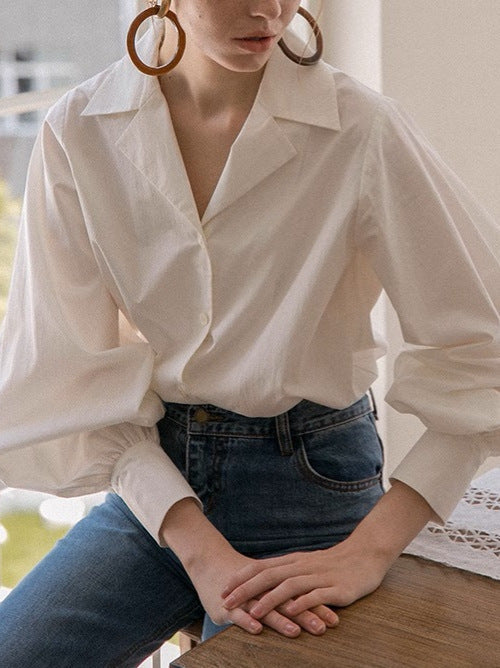 Damen Bluse Puffärmel Elegant Modern