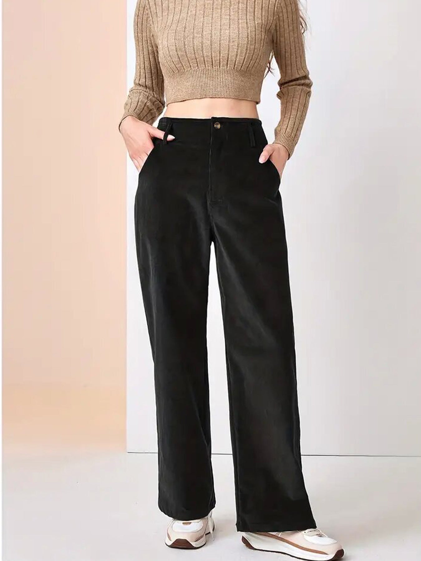 Damen Stoffhose Elegant Mit Taschen