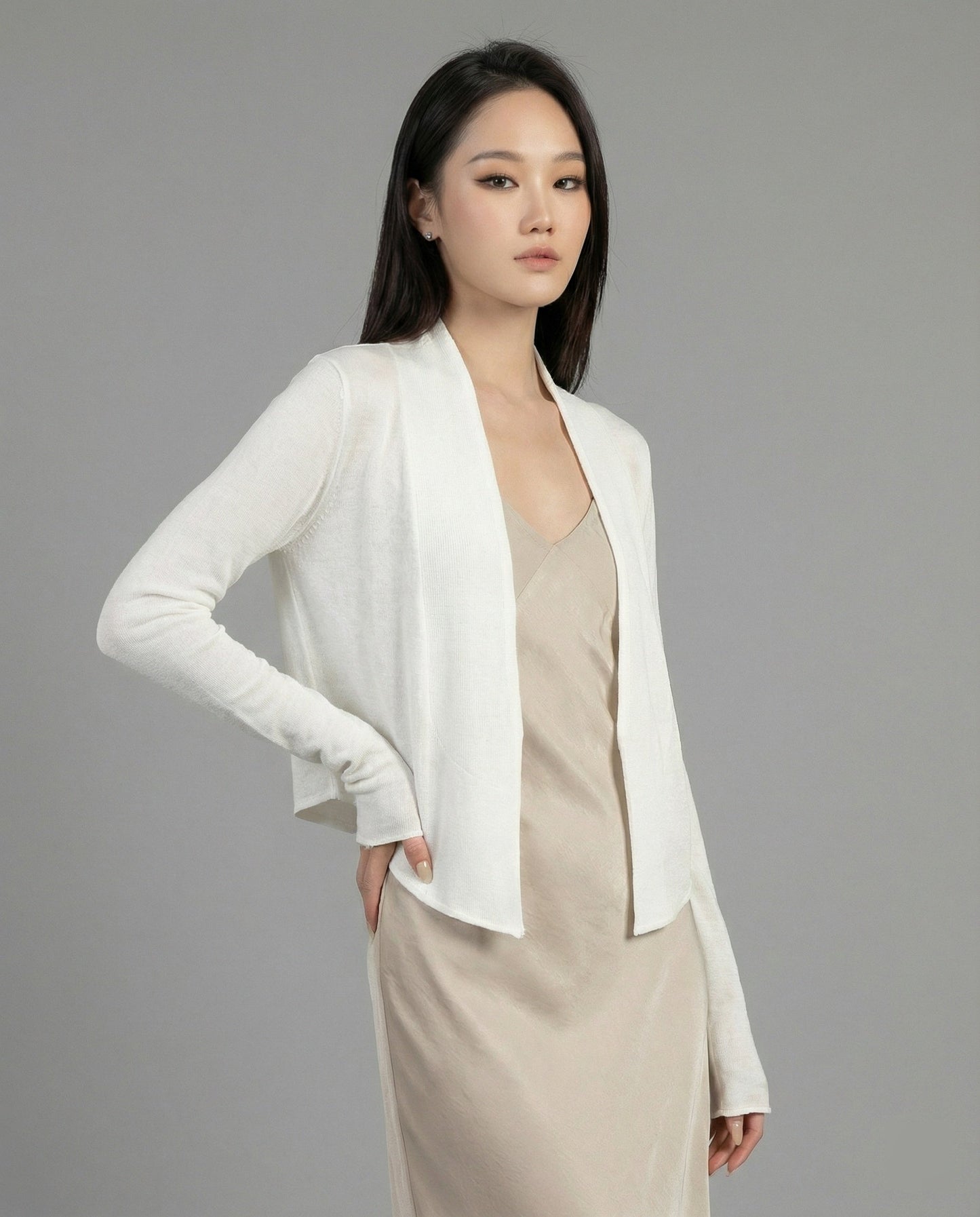 Damen Cardigan Dünne Strickjacke Oversize Beige Sommer - Norvielle