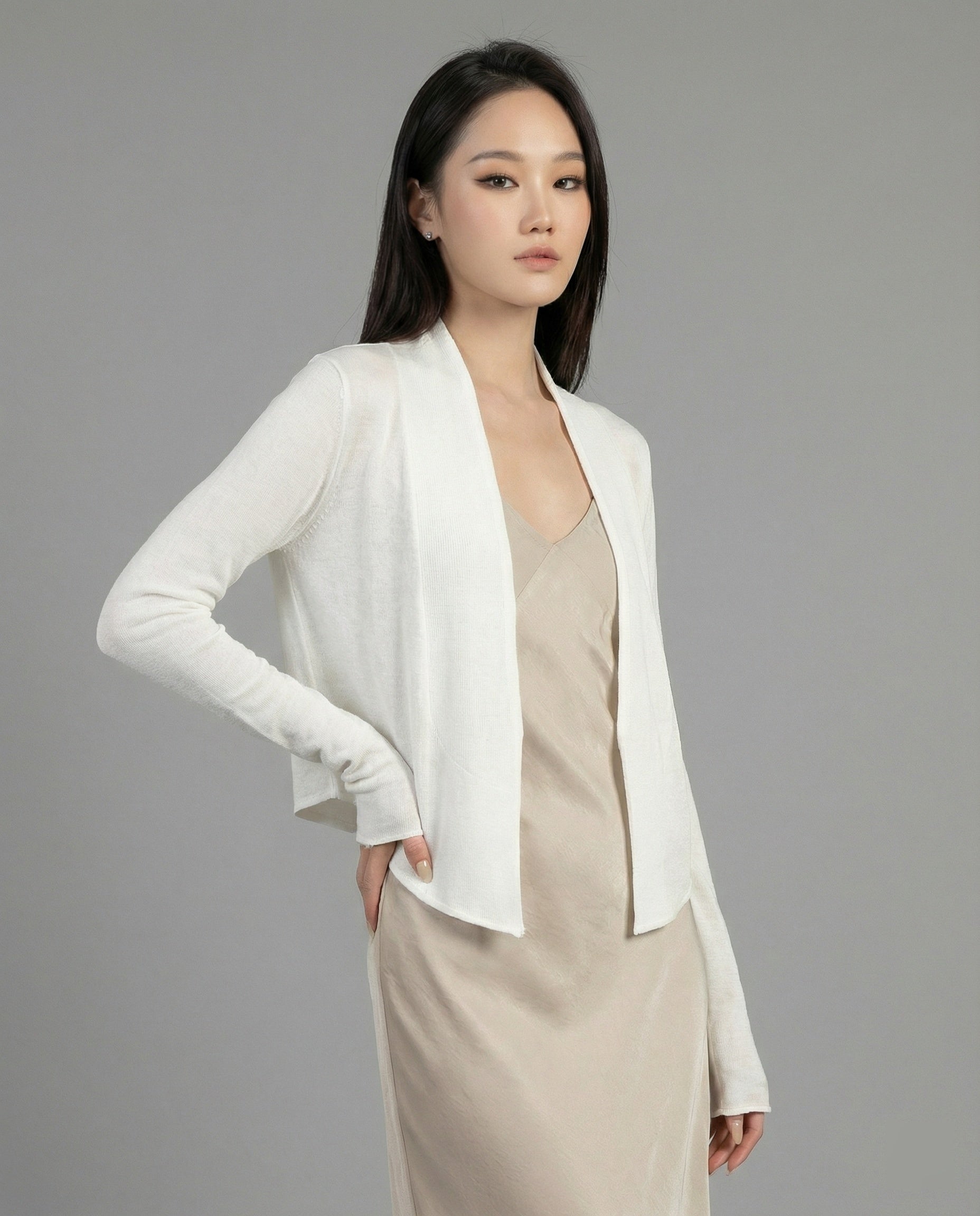 Damen Cardigan Dünne Strickjacke Oversize Beige Sommer - Norvielle