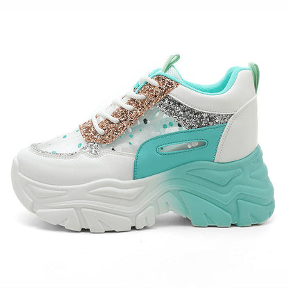 Damen Chunky Sneaker Atmungsaktives Glitzerdesign