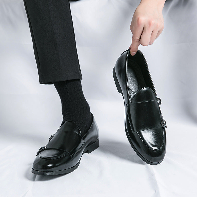 Damen Mokassins Elegante Doppelschnalle Leder