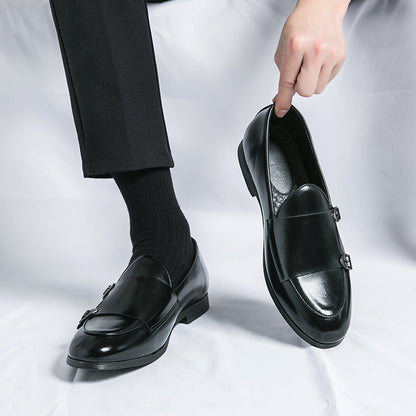 Damen Mokassins Elegante Doppelschnalle Leder